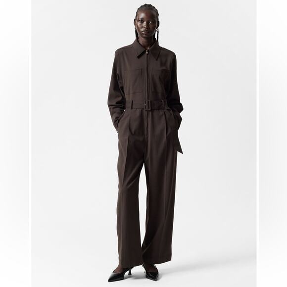 NWT & Other Stories Tailored Long Sleeve Jumpsuit Dark Brown Women’s Size 2 - Picture 1 of 14